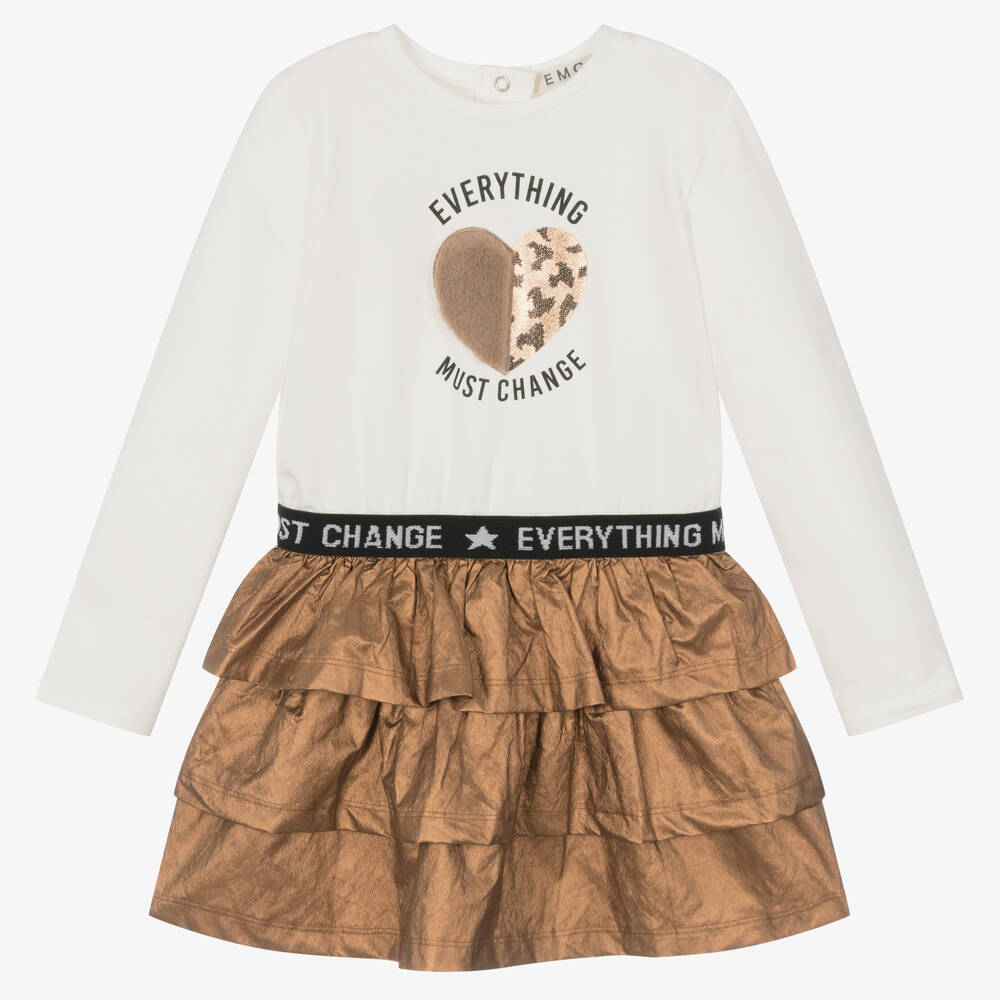 Everything Must Change - Girls Ivory & Bronze Dress | Childrensalon