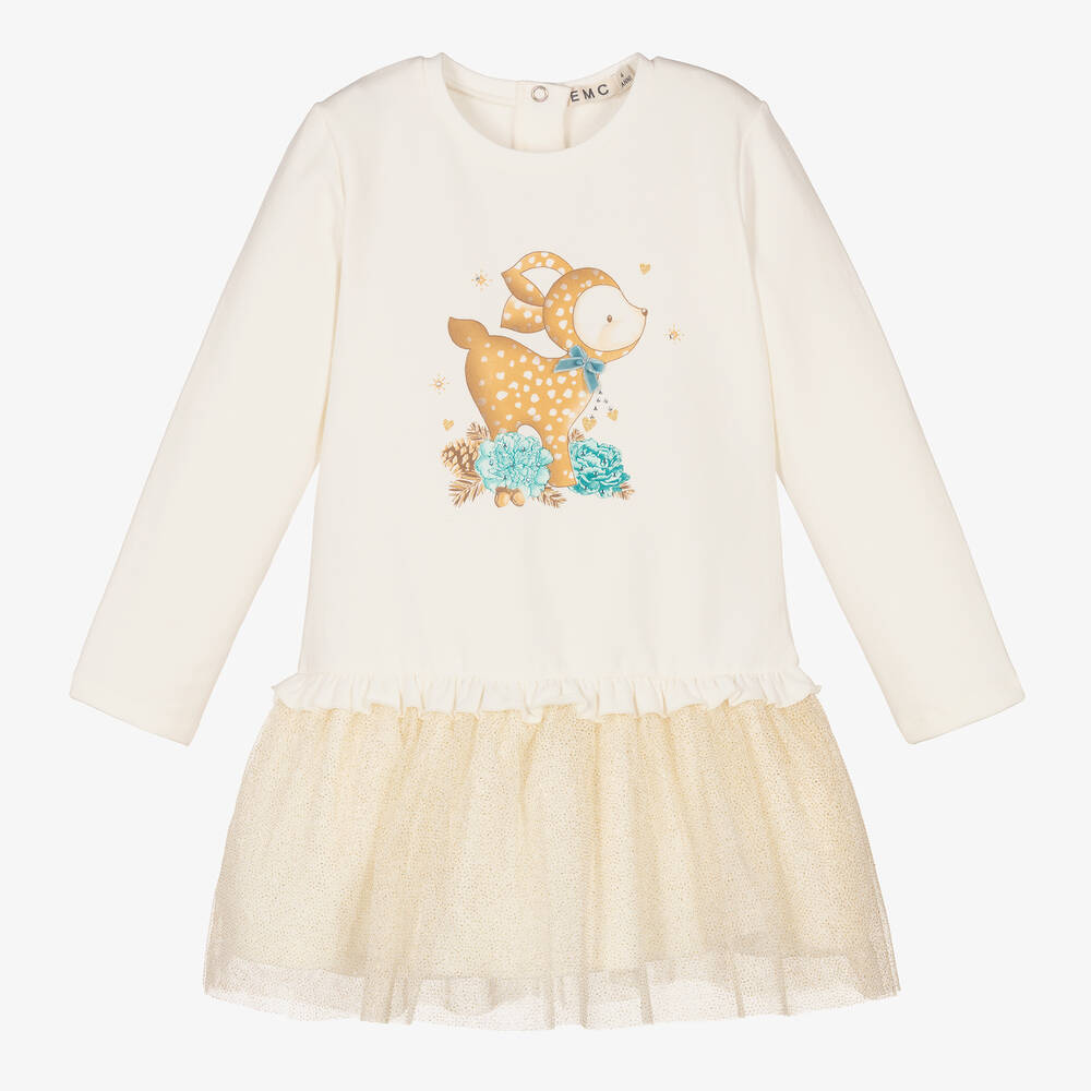 Everything Must Change - Girls Ivory Cotton Deer Dress | Childrensalon
