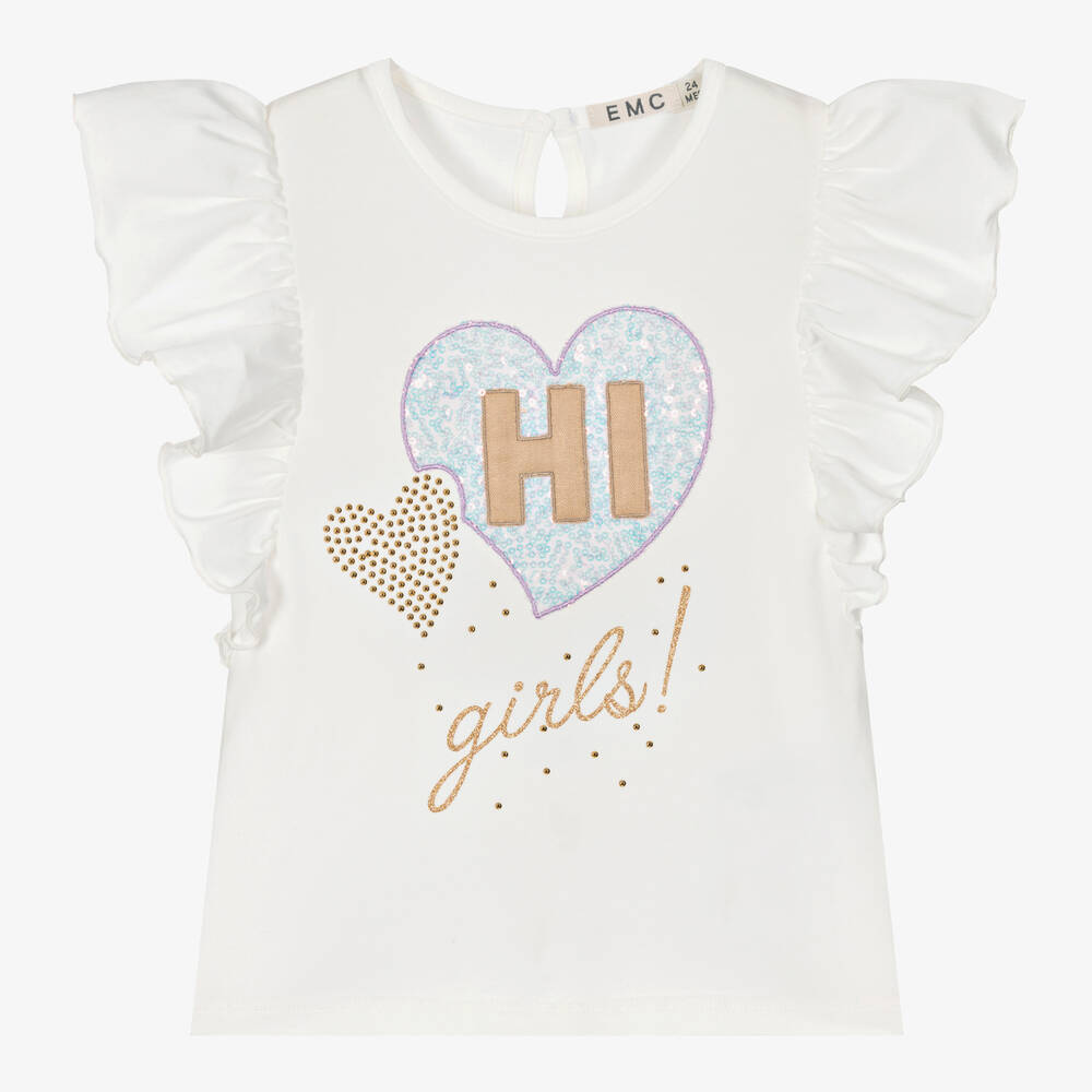 Everything Must Change - Girls Ivory Cotton Ruffled T-Shirt | Childrensalon