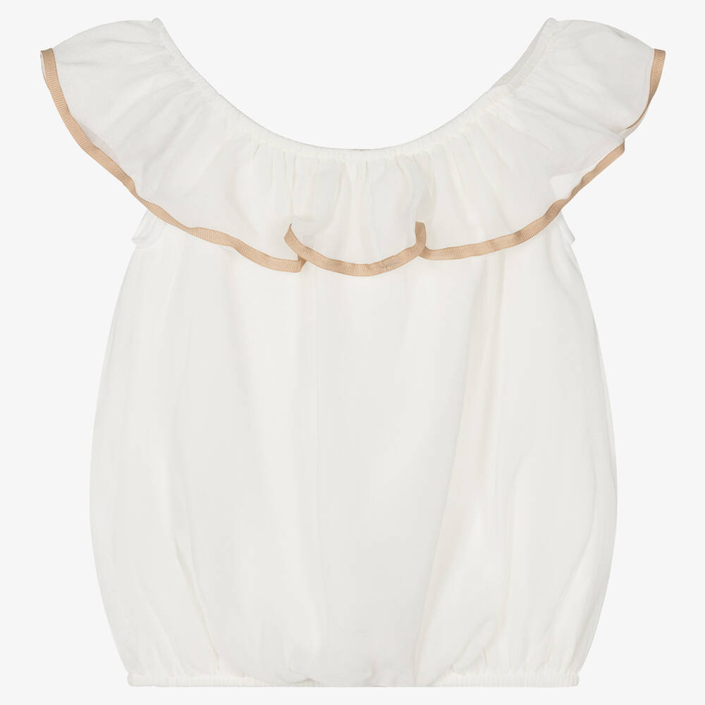 Everything Must Change-Girls Ivory Crêpe Ruffle Top | Childrensalon Outlet
