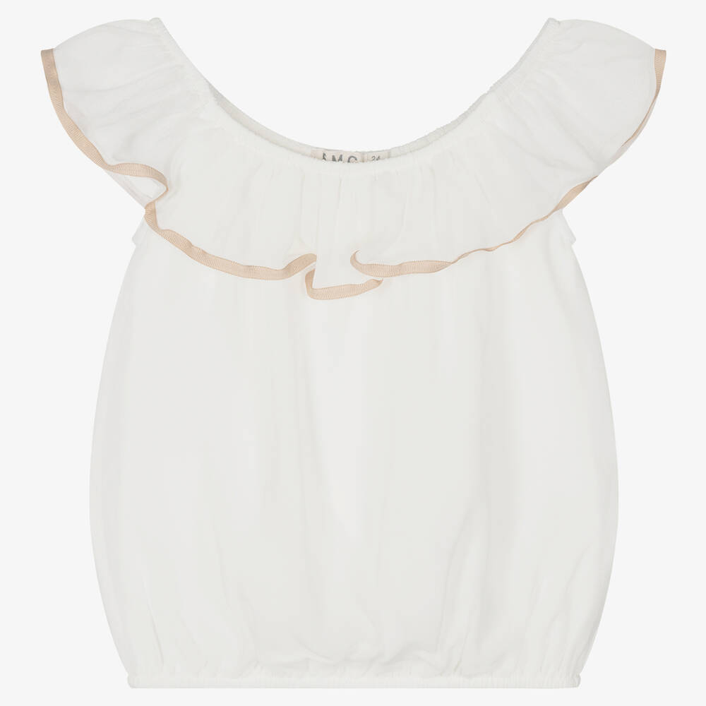 Everything Must Change - Girls Ivory Crêpe Ruffle Top | Childrensalon