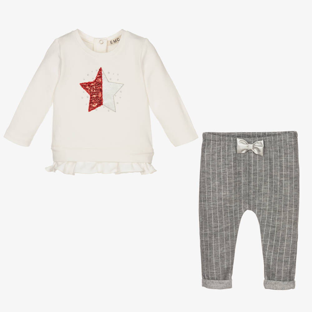 Everything Must Change-Girls Ivory & Grey Trouser Set | Childrensalon Outlet