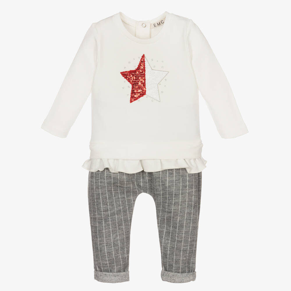 Everything Must Change - Girls Ivory & Grey Trouser Set | Childrensalon