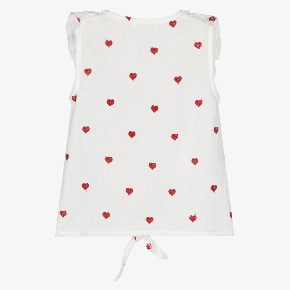Everything Must Change-Girls Ivory Heart-Embellished Cotton Top | Childrensalon Outlet