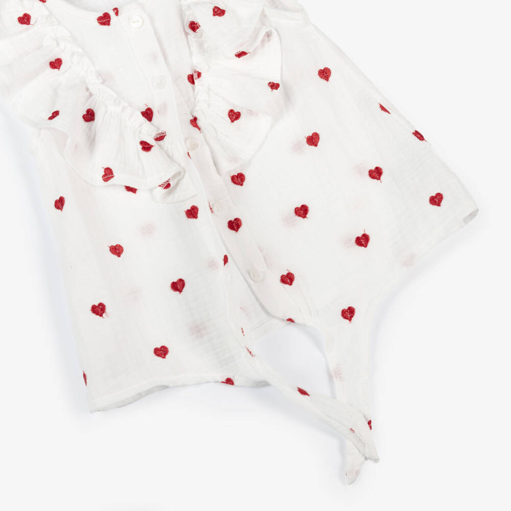 Everything Must Change-Girls Ivory Heart-Embellished Cotton Top | Childrensalon Outlet