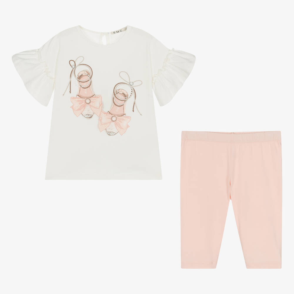 Everything Must Change-Girls Ivory & Pink Cotton Leggings Set | Childrensalon Outlet