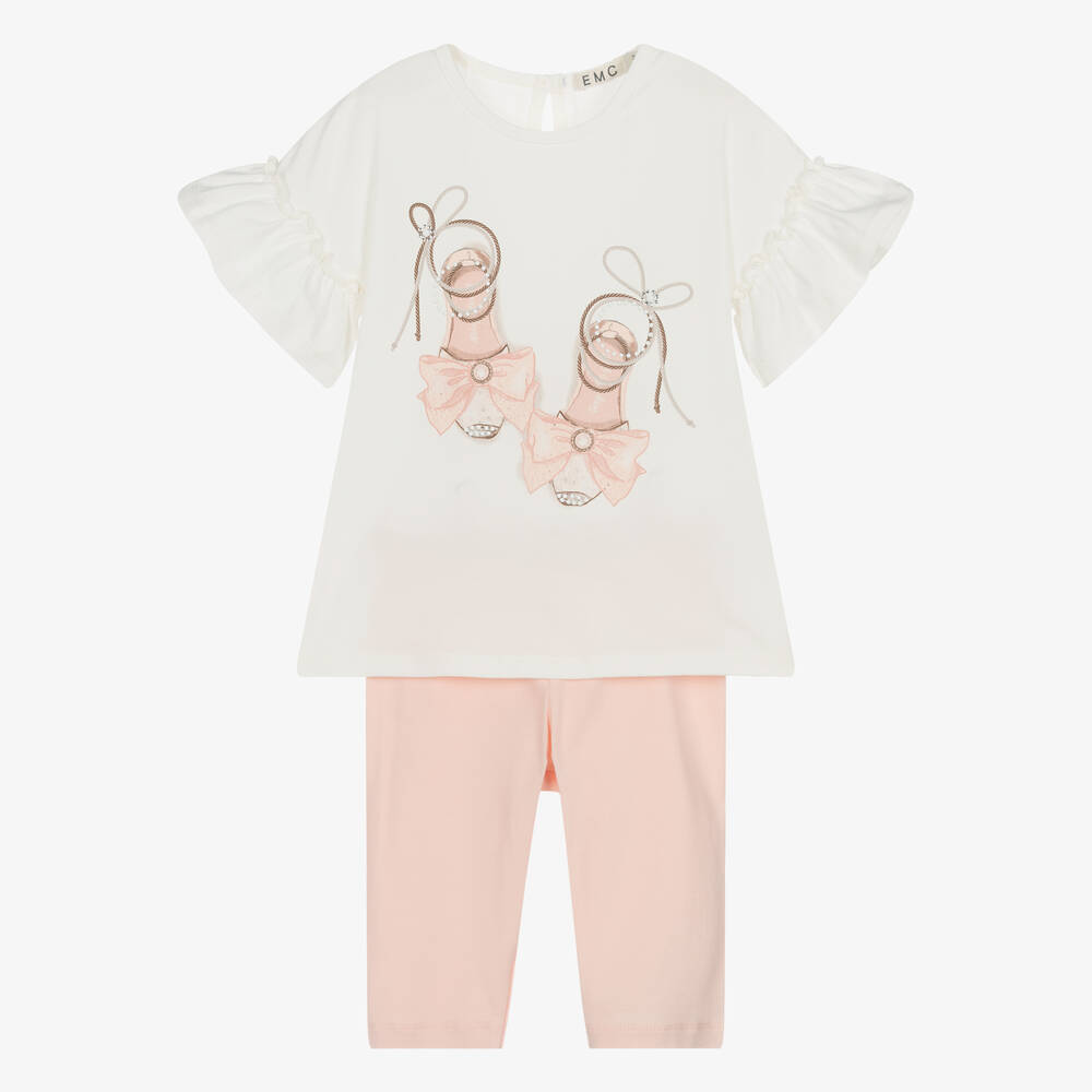 Everything Must Change-Girls Ivory & Pink Cotton Leggings Set | Childrensalon Outlet