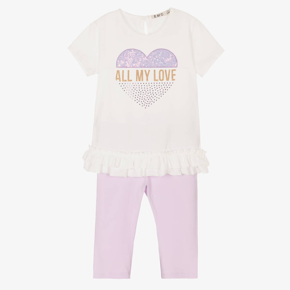 Everything Must Change - Girls Ivory & Purple Cotton Leggings Set | Childrensalon