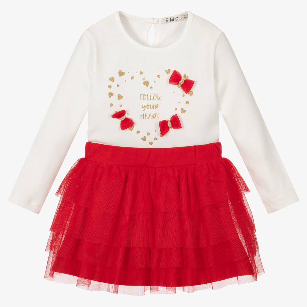 Everything Must Change - Girls Ivory & Red Skirt Set | Childrensalon
