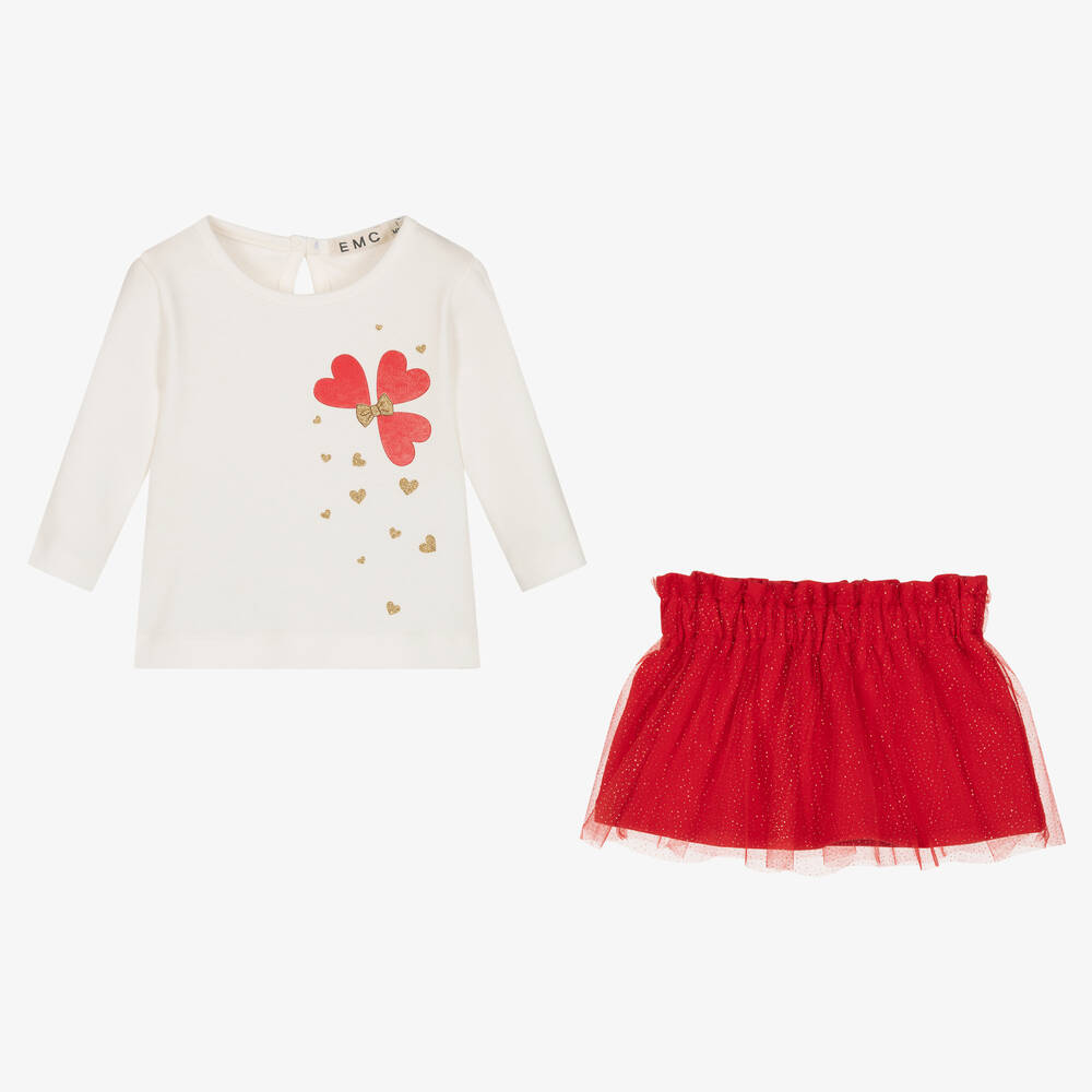 Everything Must Change-طقم تنورة قطن وتول لون عاجي وأحمر | Childrensalon Outlet