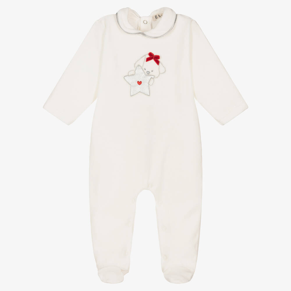 Everything Must Change - Girls Ivory Velour Babygrow | Childrensalon