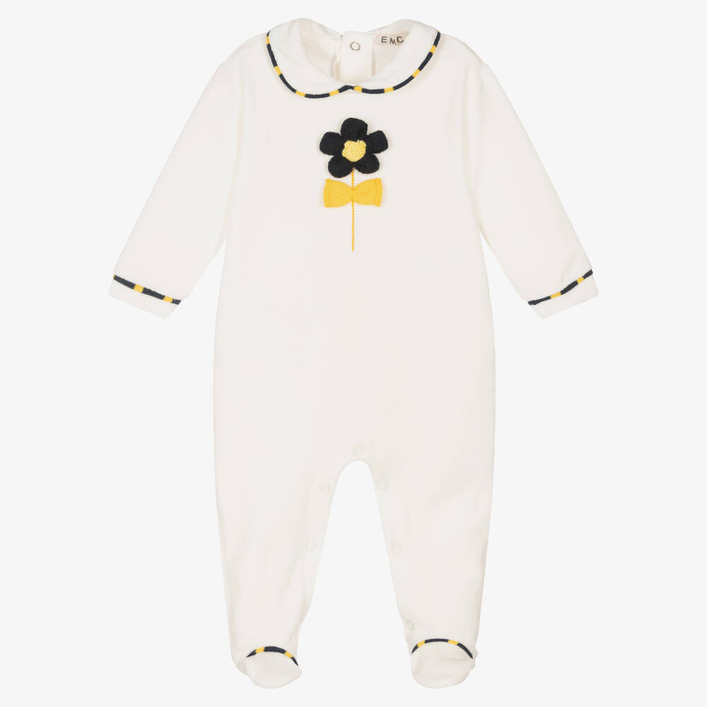 Everything Must Change - Girls Ivory Velour Babygrow | Childrensalon