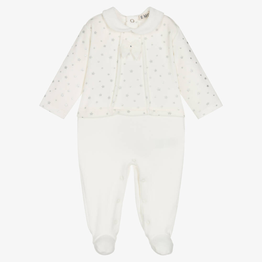 Everything Must Change - Girls Ivory Velour Babygrow | Childrensalon