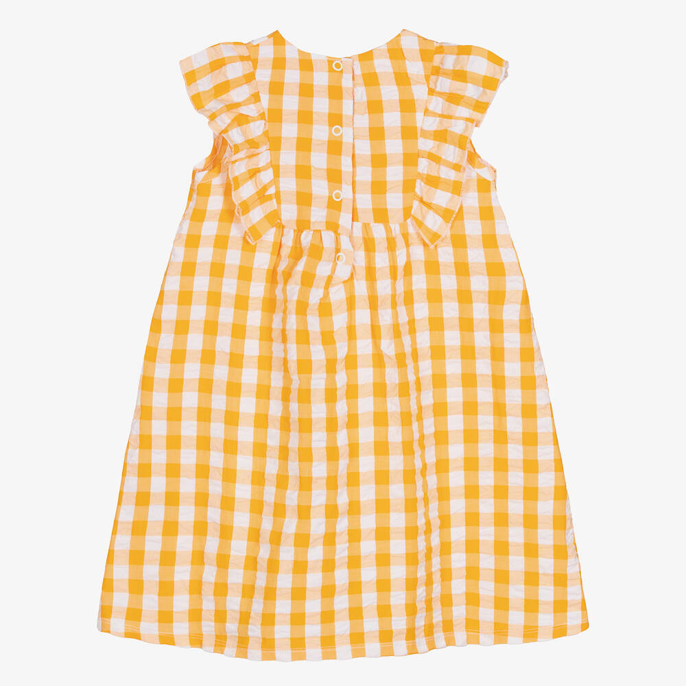 Everything Must Change-Girls Orange & White Cotton Checked Dress | Childrensalon Outlet