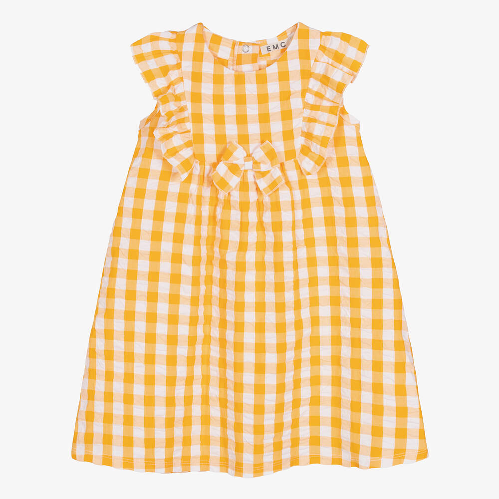Everything Must Change - Girls Orange & White Cotton Checked Dress | Childrensalon