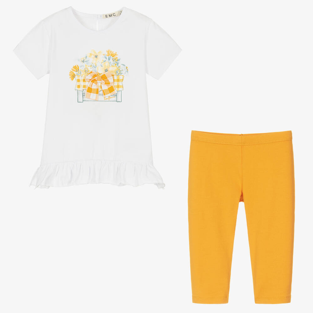 افريثينغ مست تشاينج-طقم ليغنغز قطن جيرسي لون برتقالي وأبيض | Childrensalon Outlet