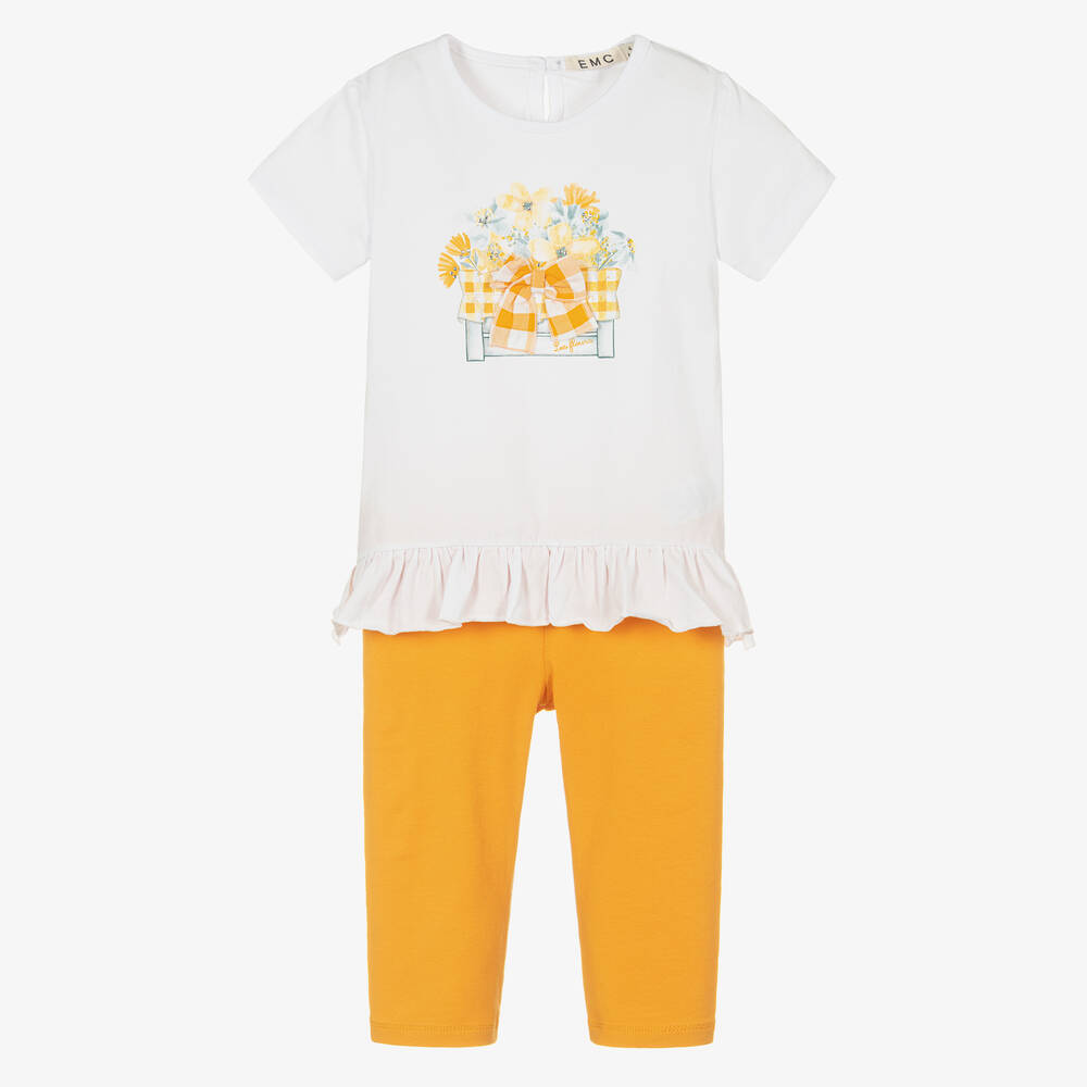 Everything Must Change-Girls Orange & White Cotton Leggings Set | Childrensalon Outlet