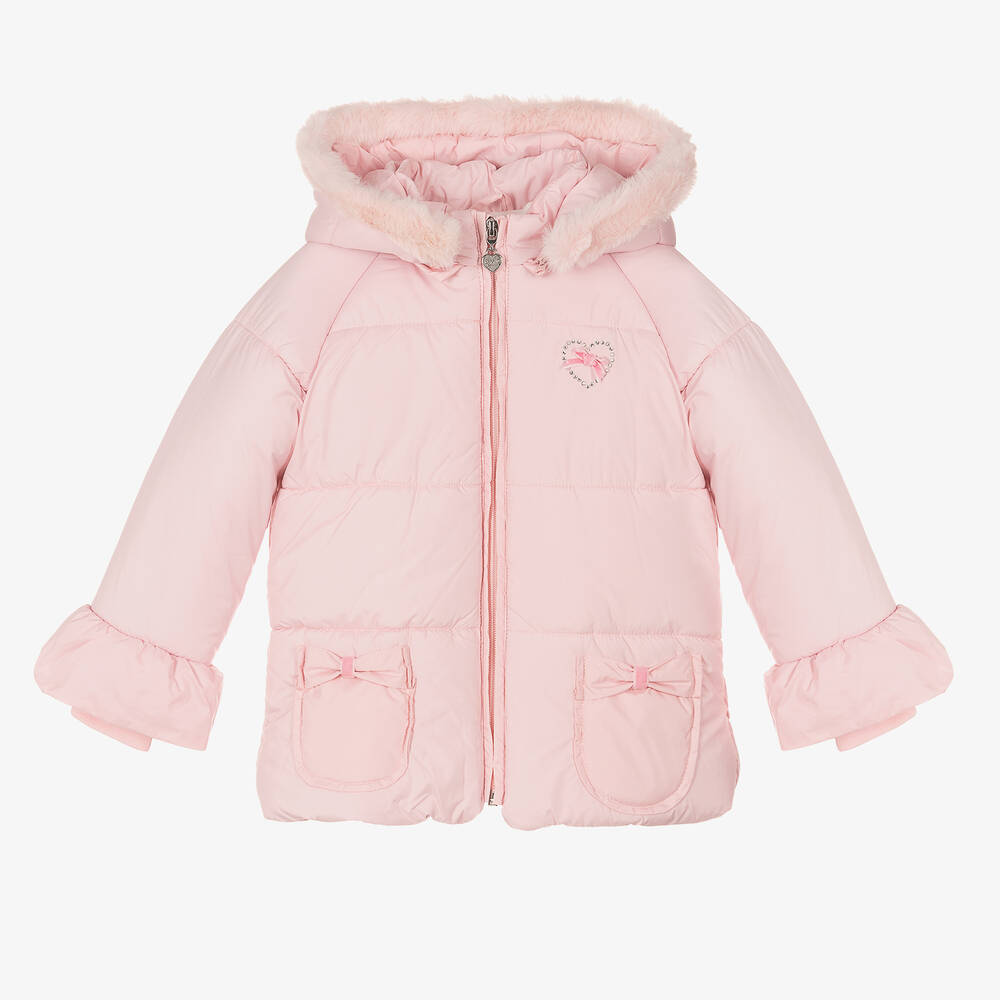 Everything Must Change - Girls Pink Hooded Puffer Coat | Childrensalon