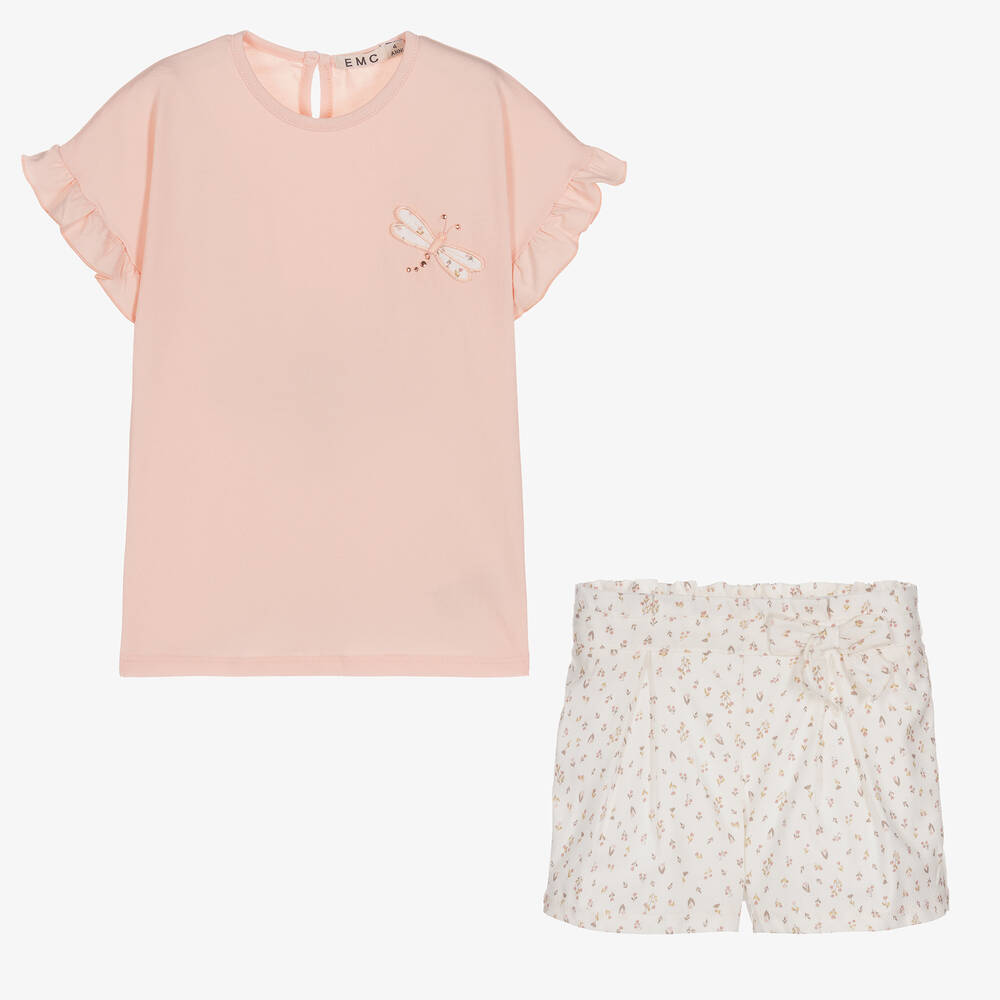 Everything Must Change-طقم شورت قطن جيرسي لون زهري وعاجي | Childrensalon Outlet