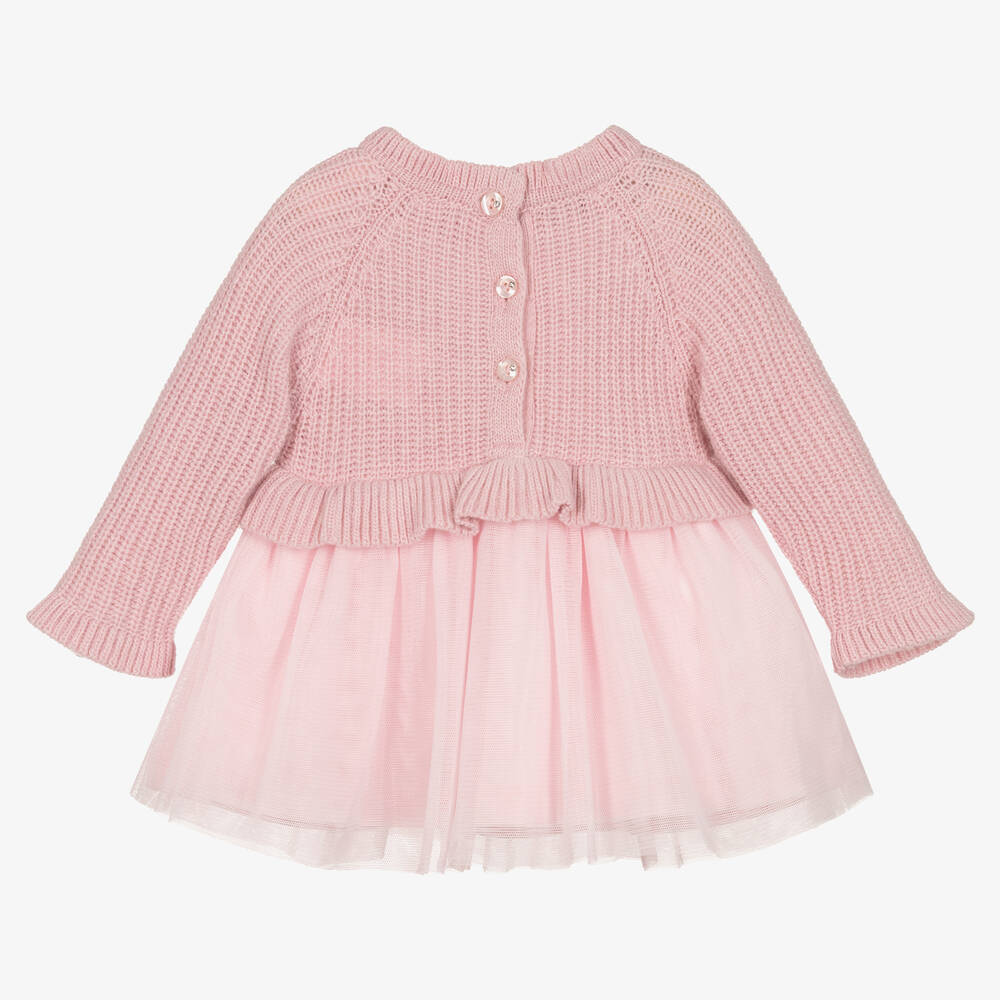 Everything Must Change-Girls Pink Knitted Wool & Tulle Dress | Childrensalon Outlet