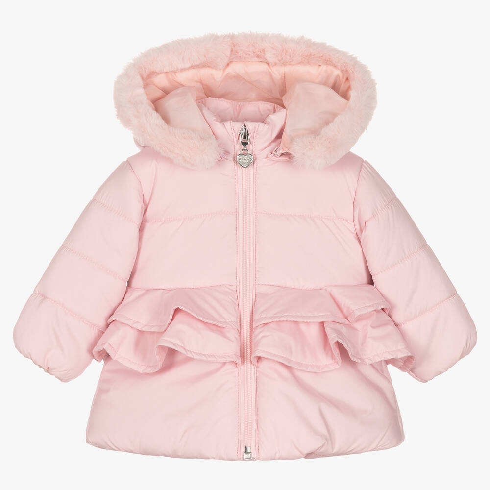 Everything Must Change - Girls Pink Peplum Puffer Coat | Childrensalon