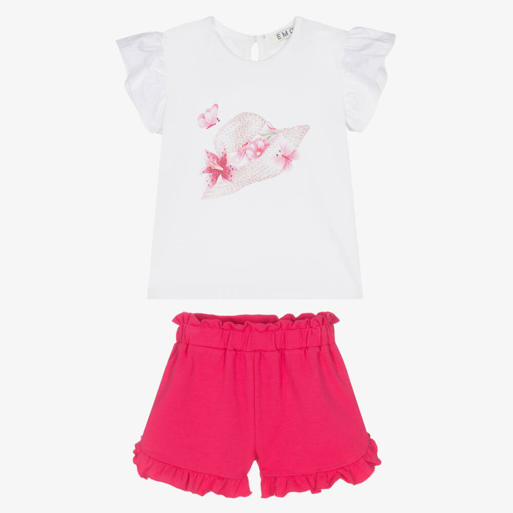 Everything Must Change-Girls Pink & White Ruffle Shorts Ensemble | Childrensalon Outlet