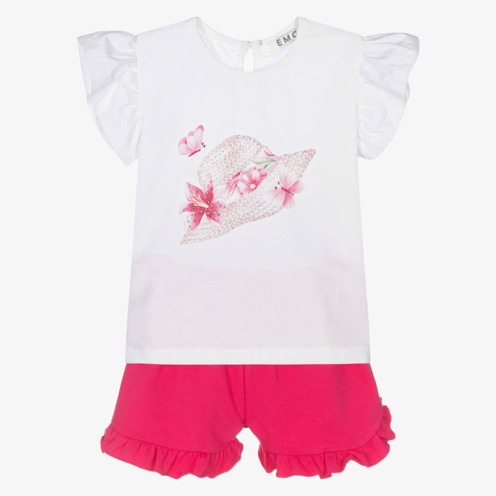 Everything Must Change-Girls Pink & White Ruffle Shorts Ensemble | Childrensalon Outlet