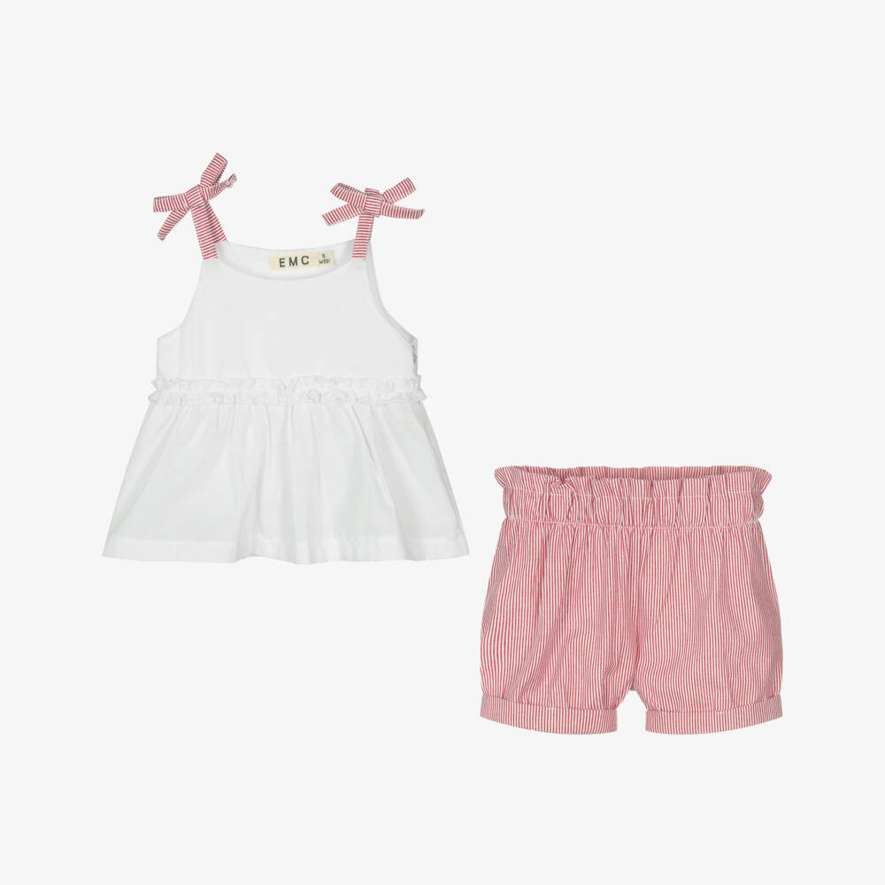 Everything Must Change-Girls Striped Red & White Shorts Ensemble | Childrensalon Outlet