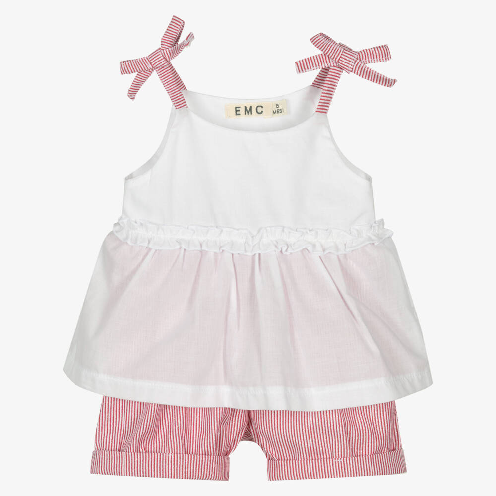 Everything Must Change-Girls Striped Red & White Shorts Ensemble | Childrensalon Outlet
