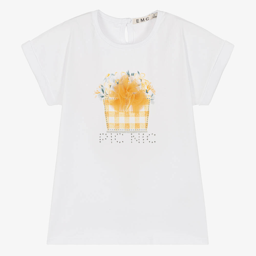 Everything Must Change - Girls White Cotton Floral T-Shirt | Childrensalon