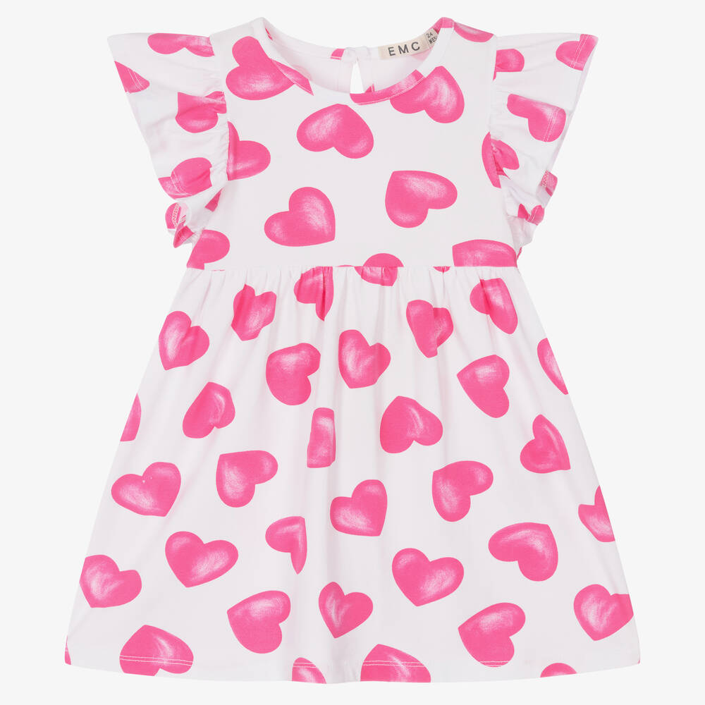 Everything Must Change - Girls White & Pink Cotton Heart Dress | Childrensalon