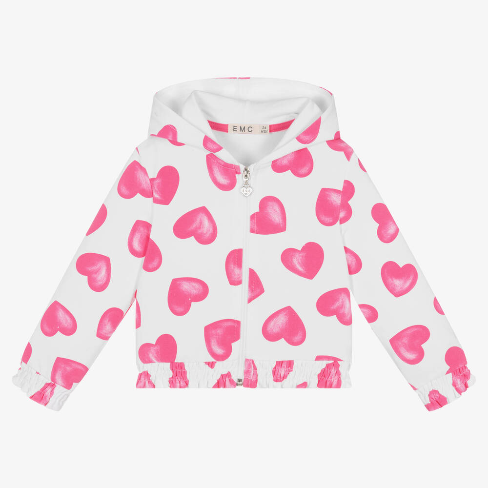 Everything Must Change - Baumwolljacke mit Herzen weiß/rosa | Childrensalon