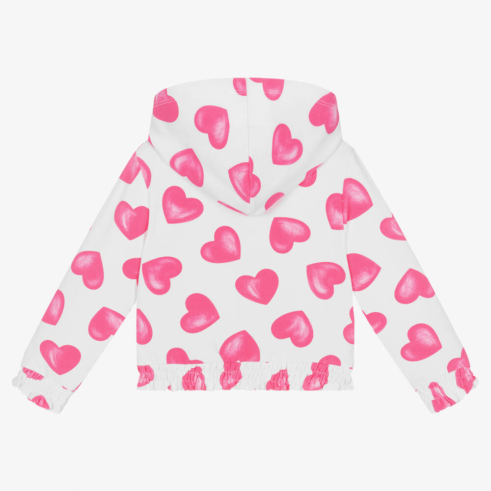 Everything Must Change-Girls White & Pink Cotton Heart Zip-up Top | Childrensalon Outlet