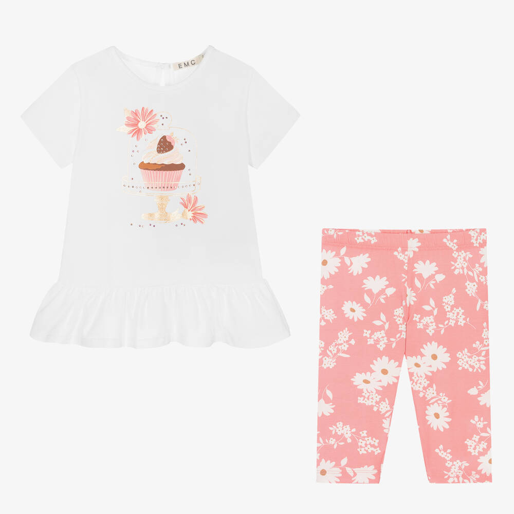 Everything Must Change-Girls White & Pink Cotton Leggings Set | Childrensalon Outlet