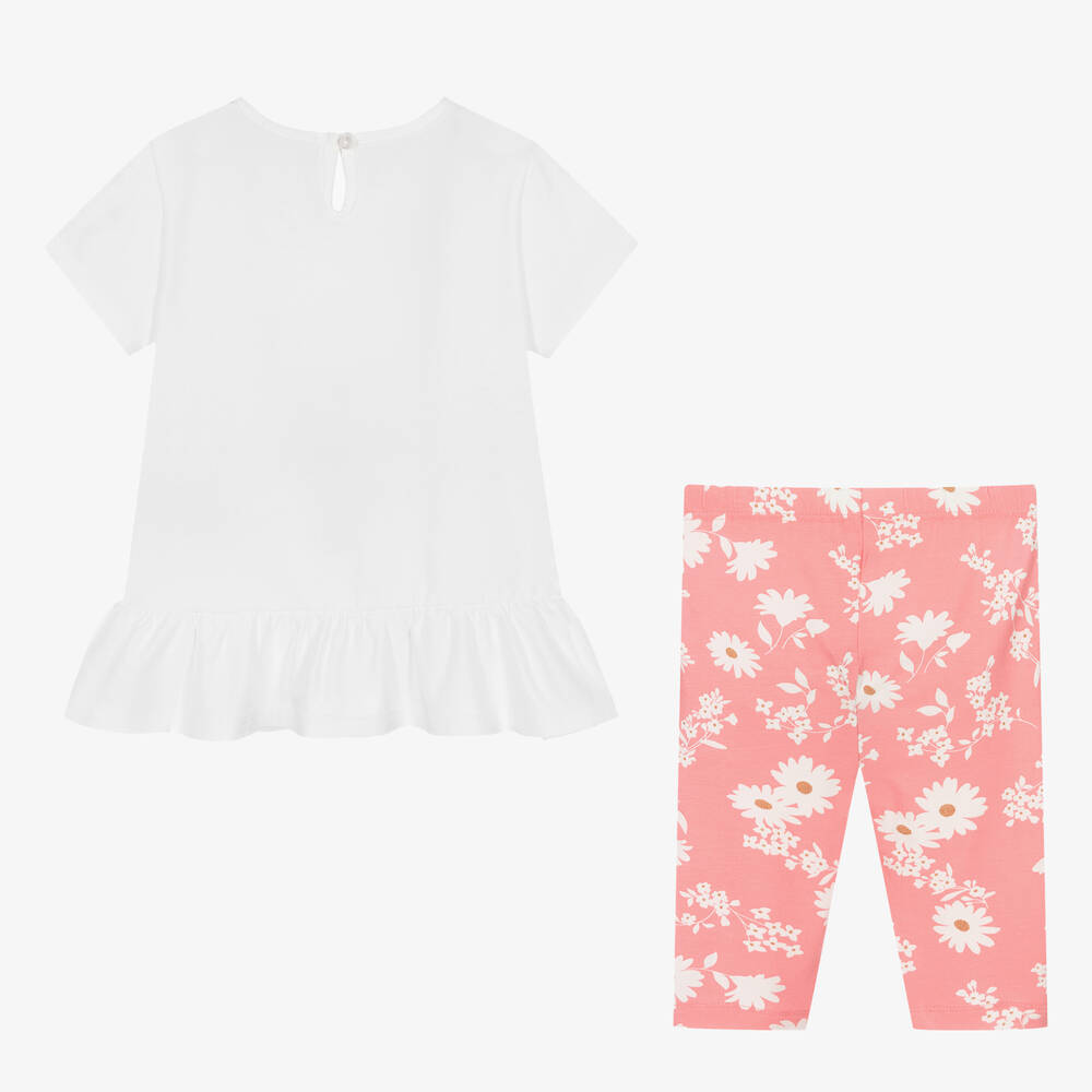 Everything Must Change-Girls White & Pink Cotton Leggings Set | Childrensalon Outlet