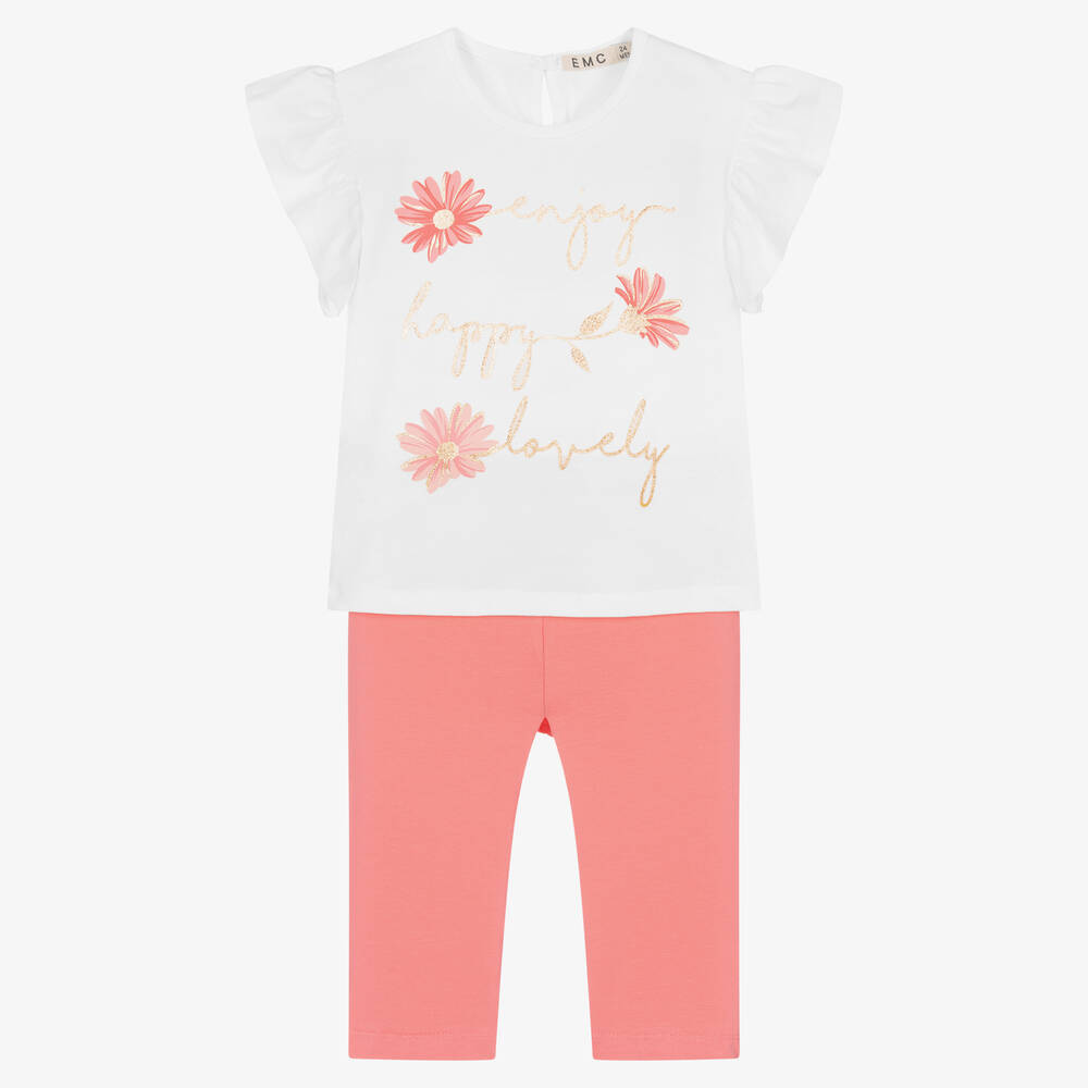 Everything Must Change - Baumwoll-Leggings-Set in Weiß/Rosa | Childrensalon