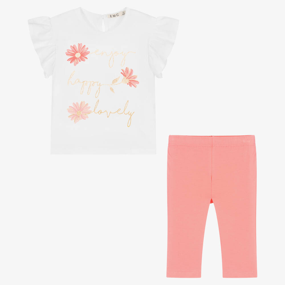 Everything Must Change-Белый топ и розовые легинсы из хлопка | Childrensalon Outlet