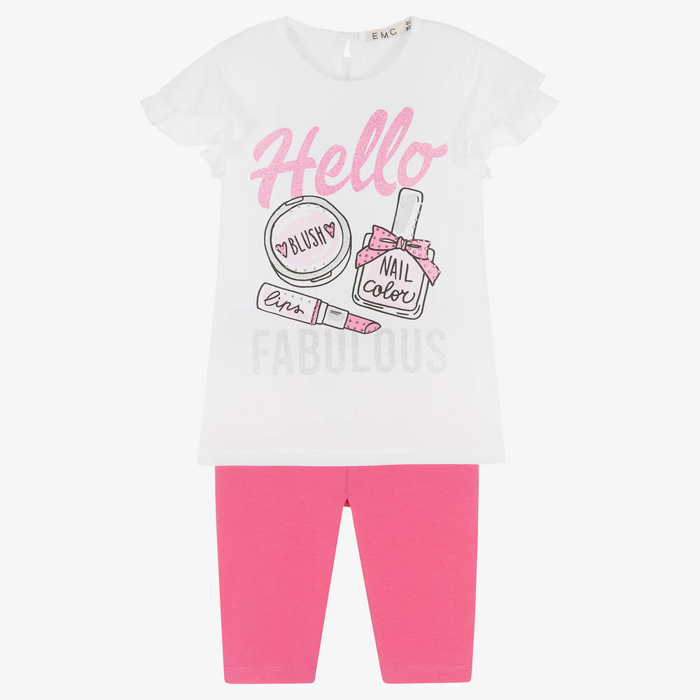 Everything Must Change - Girls White & Pink Cotton Leggings Set | Childrensalon