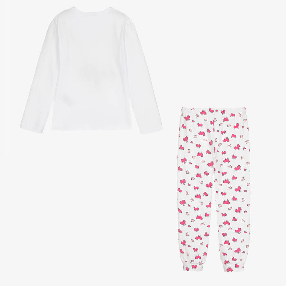 Everything Must Change-Girls White & Pink Cotton Long Pyjamas | Childrensalon Outlet