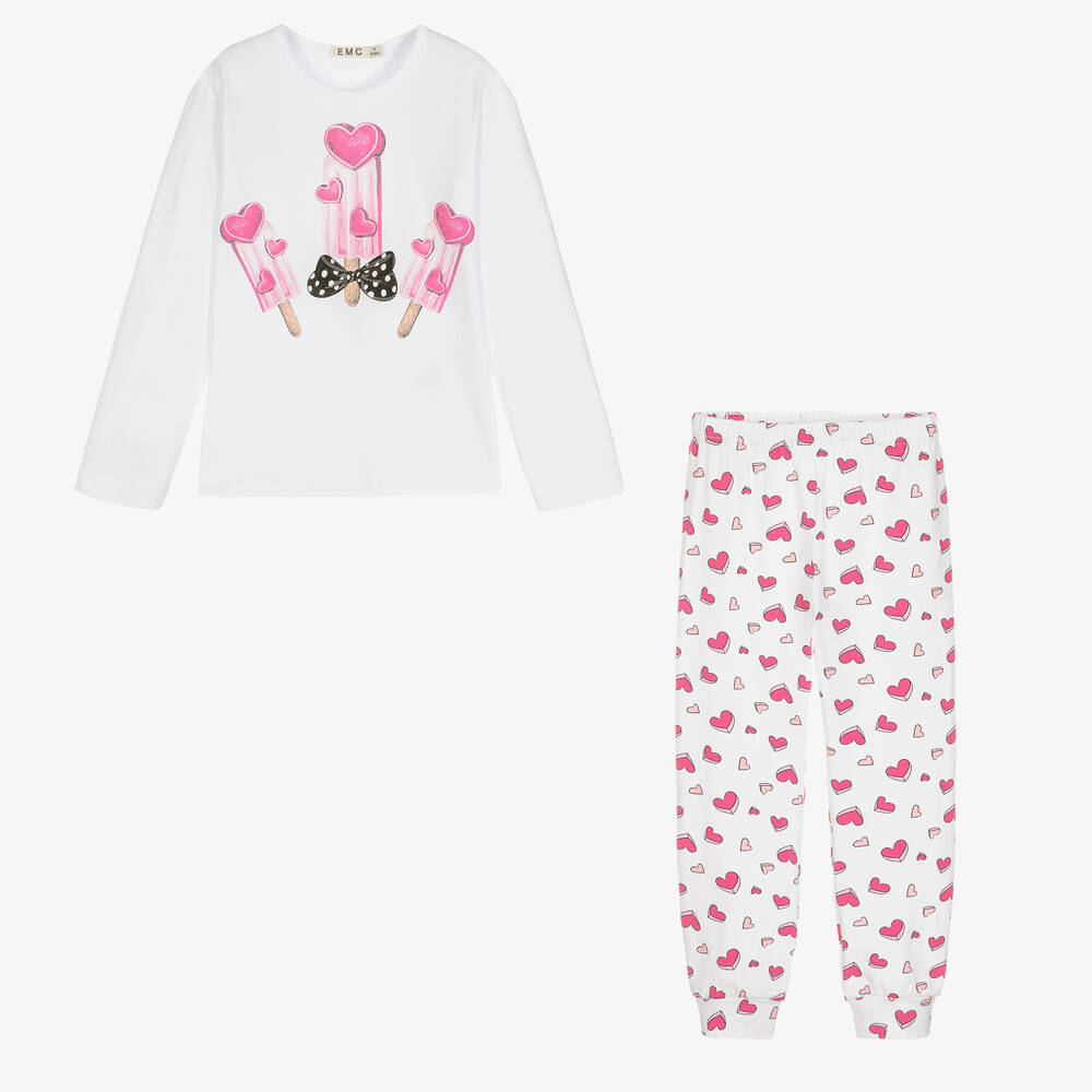 Everything Must Change-Girls White & Pink Cotton Long Pyjamas | Childrensalon Outlet