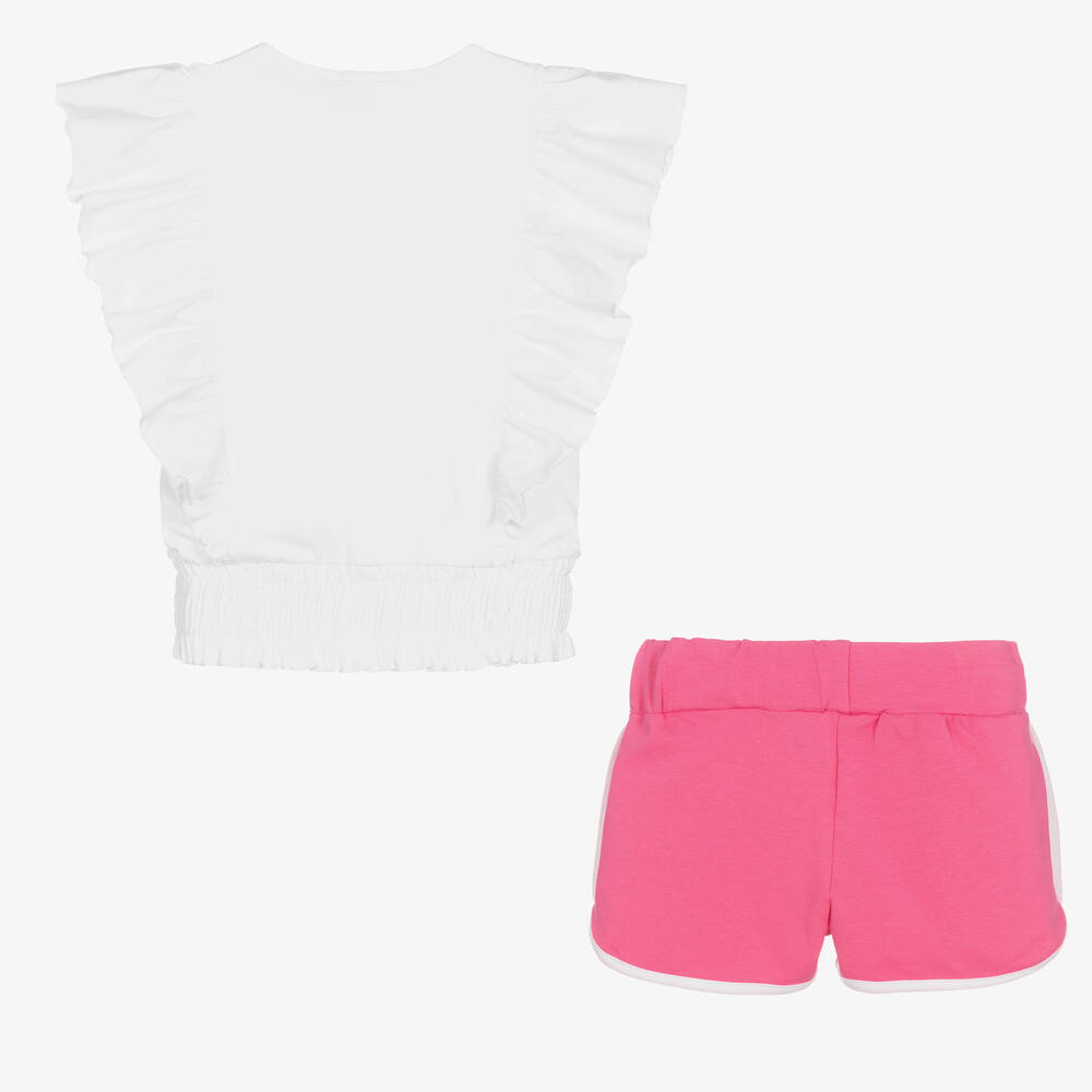 Everything Must Change-طقم شورت قطن جيرسي لون أبيض وزهري للبنات | Childrensalon Outlet
