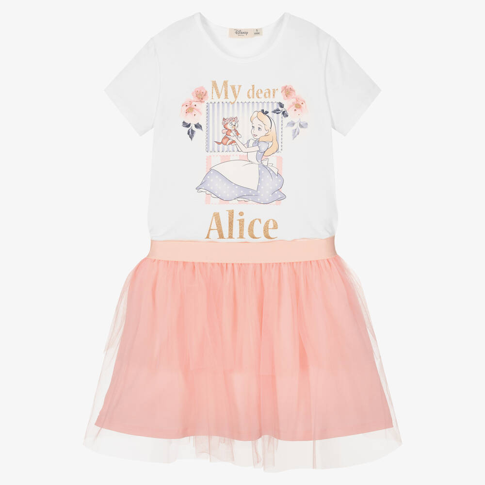 Everything Must Change - Girls White & Pink Disney Skirt Set | Childrensalon