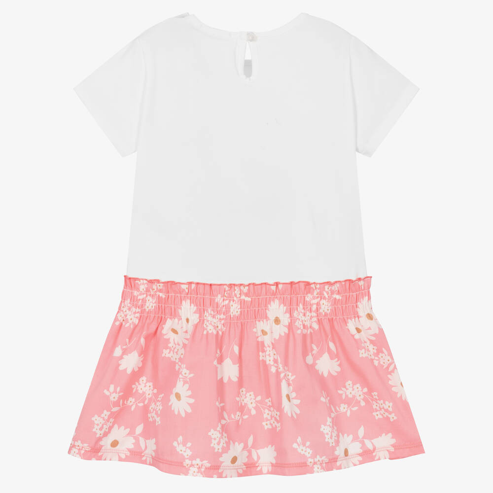 Everything Must Change-فستان قطن بوبلين لون أبيض وزهري بطبعة ورود | Childrensalon Outlet