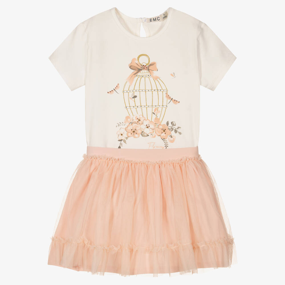 Everything Must Change - Girls White & Pink Jersey Skirt Set | Childrensalon
