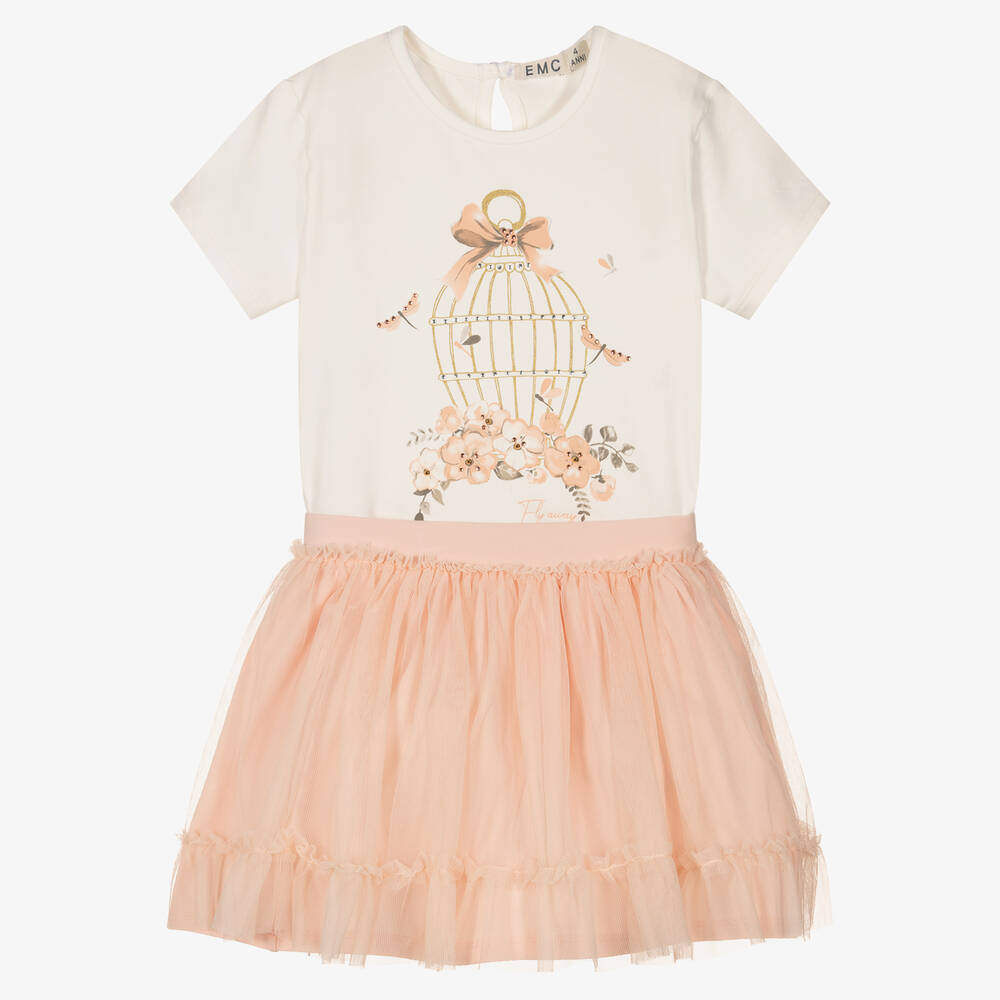 Everything Must Change - Ensemble jupe jersey blanc et rose | Childrensalon