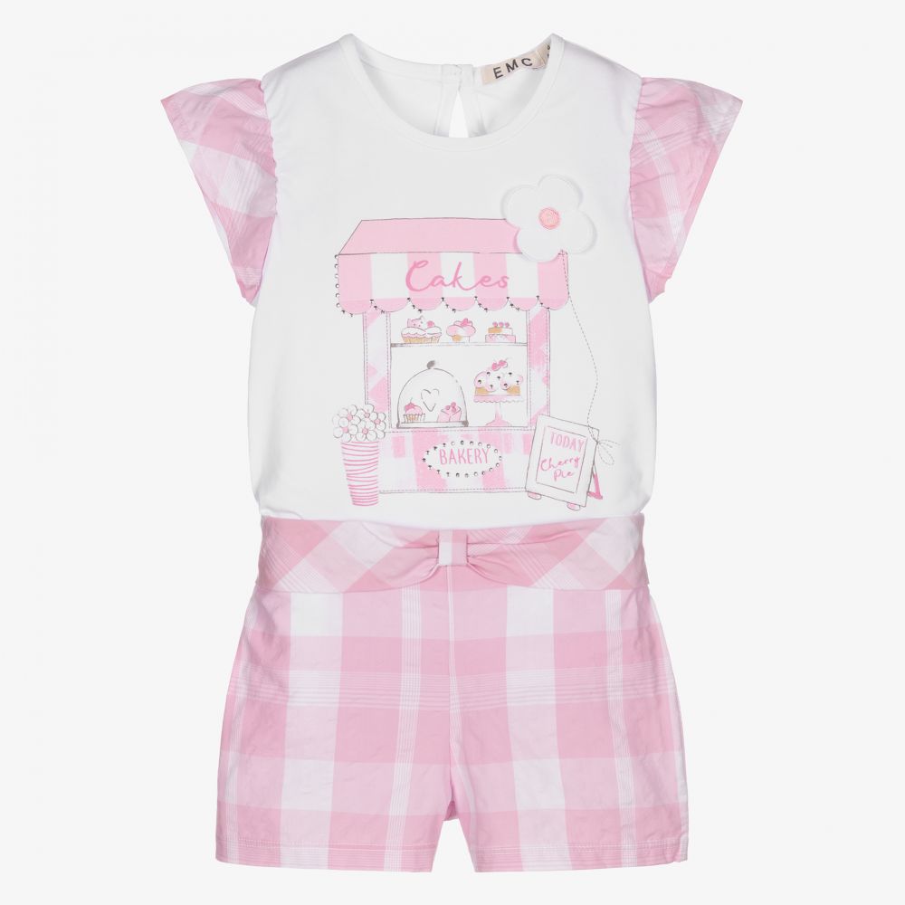 Everything Must Change-طقم شورت وتوب أطفال بناتي قطن لون أبيض وزهري | Childrensalon Outlet