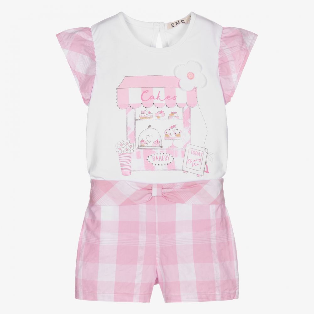 Everything Must Change - Girls White & Pink Shorts Set | Childrensalon