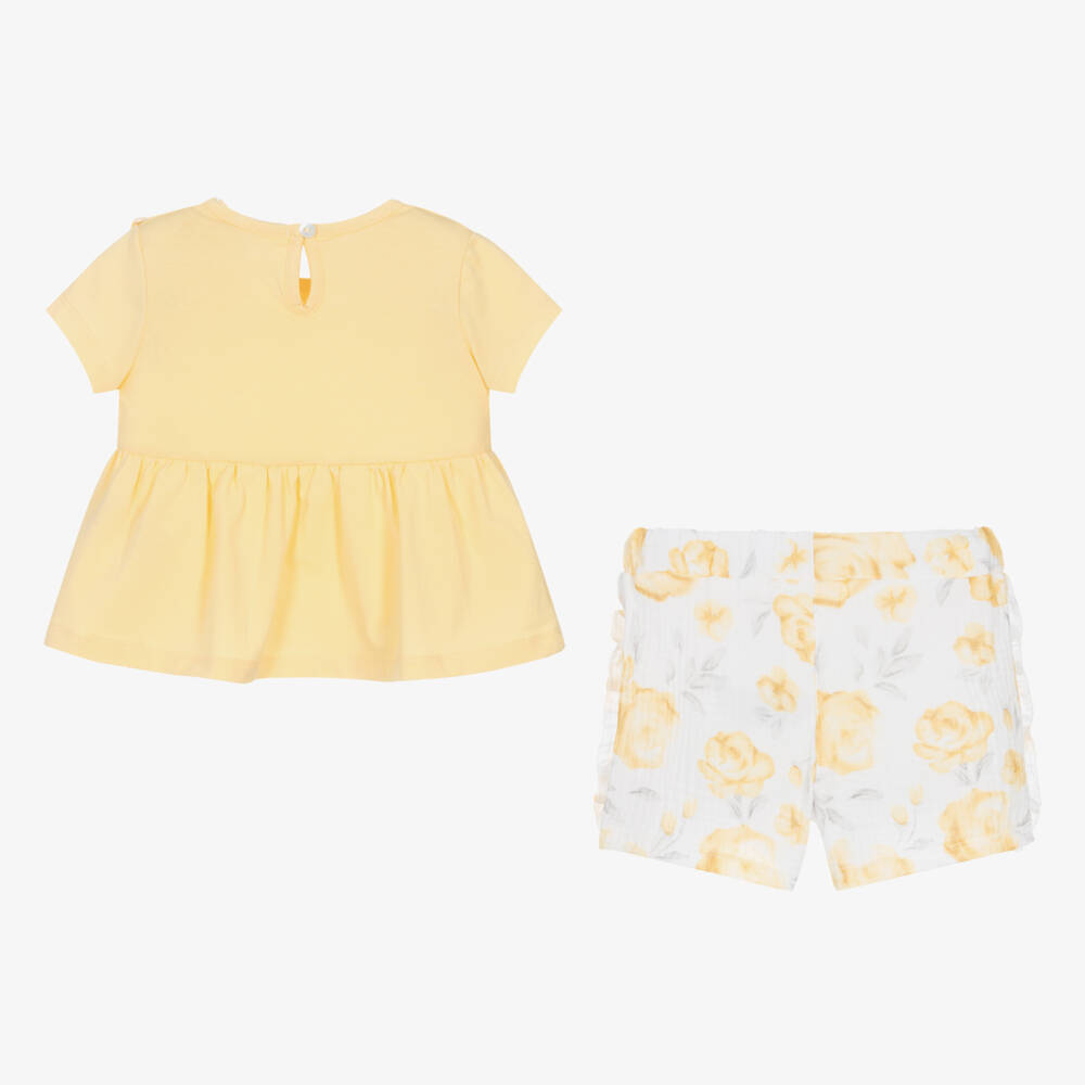 Everything Must Change-Girls Yellow Cotton Floral Shorts Set | Childrensalon Outlet