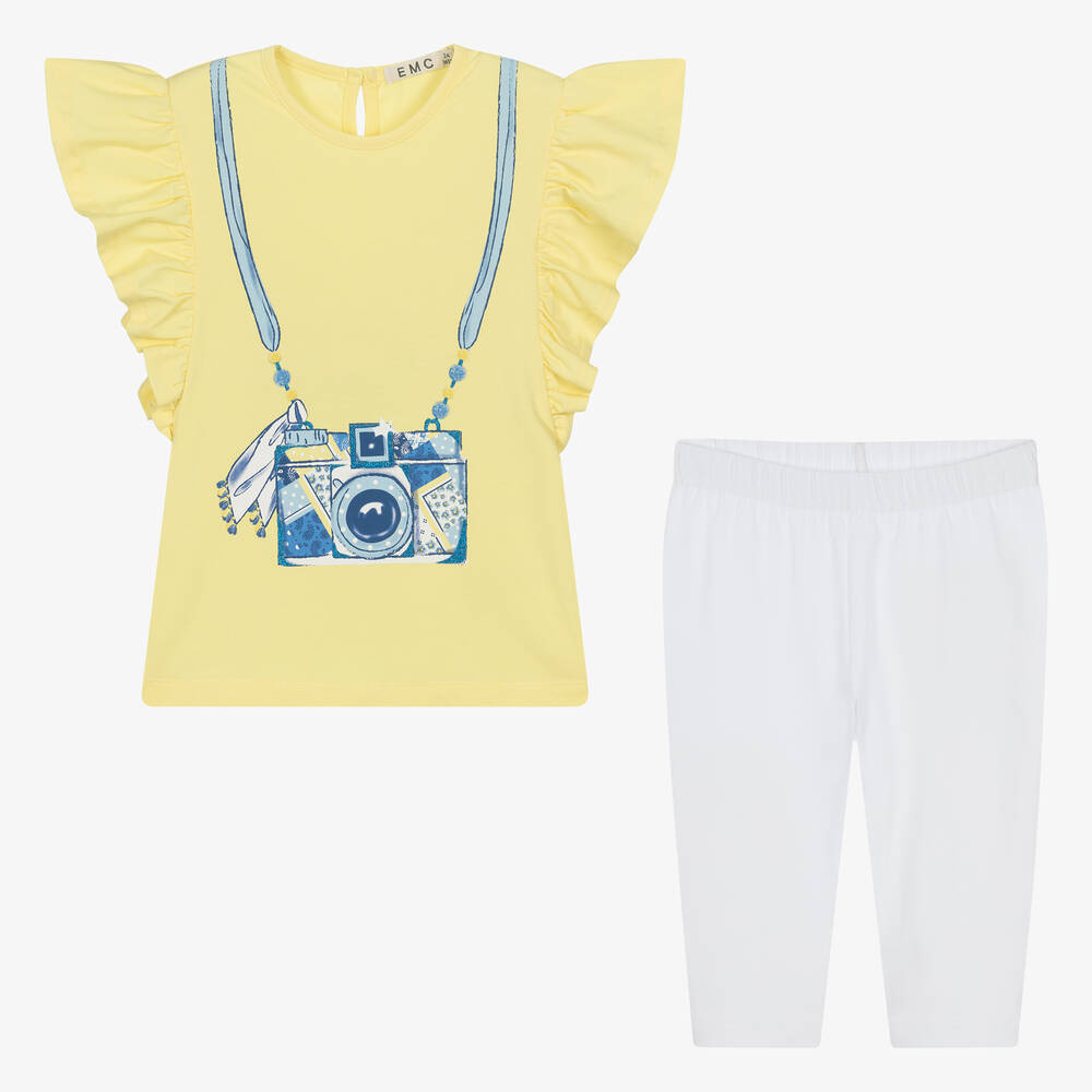 Everything Must Change-Girls Yellow & White Cotton Leggings Set | Childrensalon Outlet