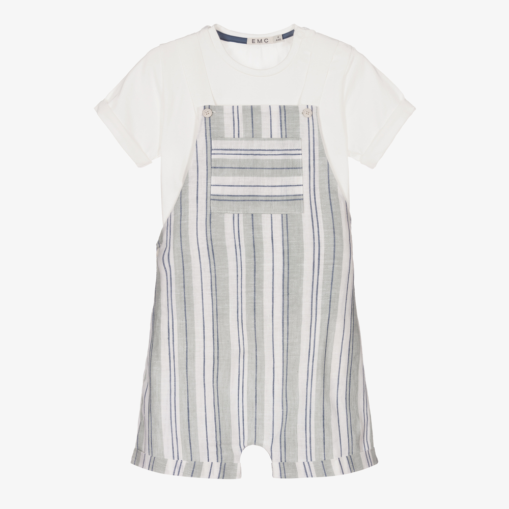 Everything Must Change - Green Stripe Dungarees Set | Childrensalon